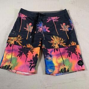 Rip Curl Board Shorts‎ Mens 32 Neon Palm Tree Swim Trunks Beach Surf